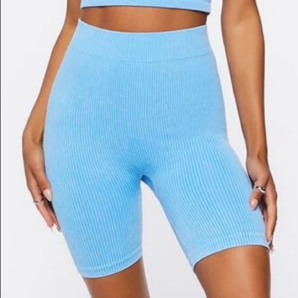 Blue Ribbed Shorts
